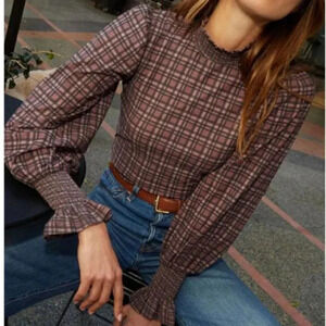 Nation LTD Plaid Puff Sleeve Top